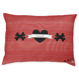 Red Lines with Black Heart Dog BedHAMbWG Pet Bed