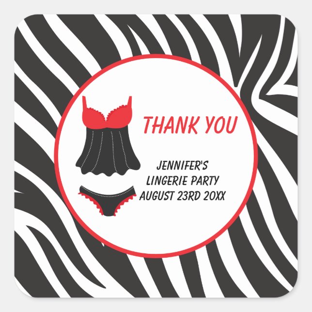 Red Lingerie Party Thank You Square Sticker (Front)