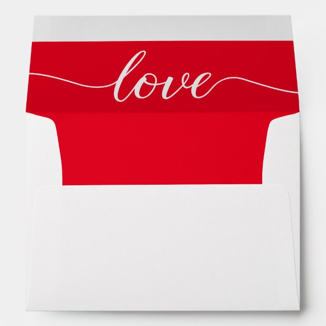 Red lining Love Script Return address Wedding Envelope (Back (Bottom))