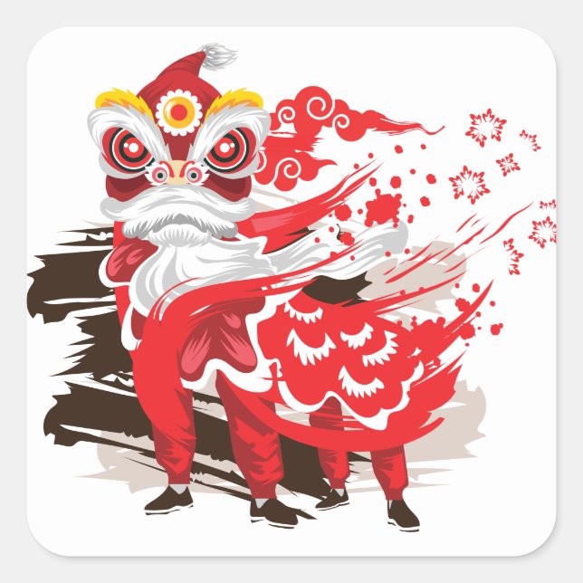 Red Lion Dancer Illustration Square Sticker (Front)