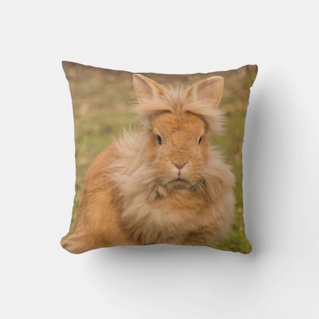 Red Lionhead Pet Bunny Rabbit Throw Pillow (Front)