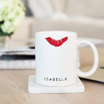 Red Lip Print Personalized Coffee Mug<br><div class="desc">If it's not lipstick on your collar,  but on your mug,  that tells a tale on you,  pick up this super cute personalized mug. Design features a red lip print on the rim,  and a name,  monogram or message in modern black block typeface.</div>