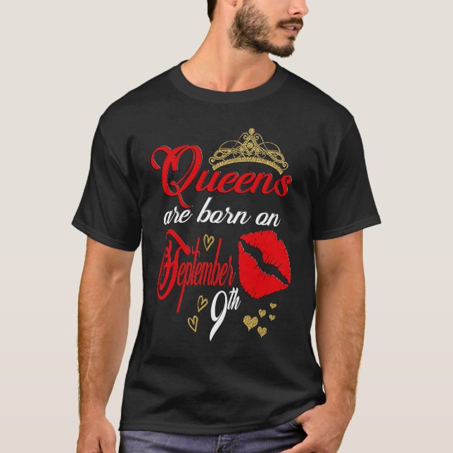 Red Lip Print Queens are Born on September 9th Vir T-Shirt (Front)