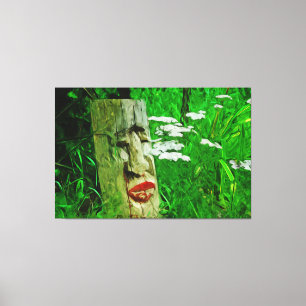 Red Lipped American Indian Totem Among Wildflowers Canvas Print