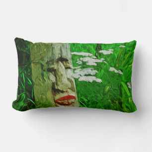 Red Lipped American Indian Totem Among Wildflowers Lumbar Pillow