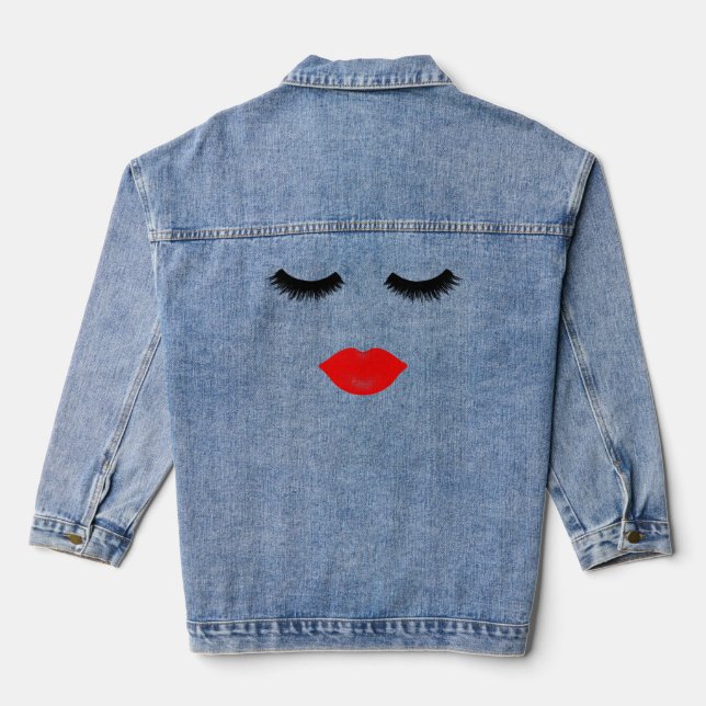 Red Lips and Lashes Denim Jacket (Back)