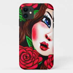 Red Lips and Red Roses Pattern iPhone 11 Case