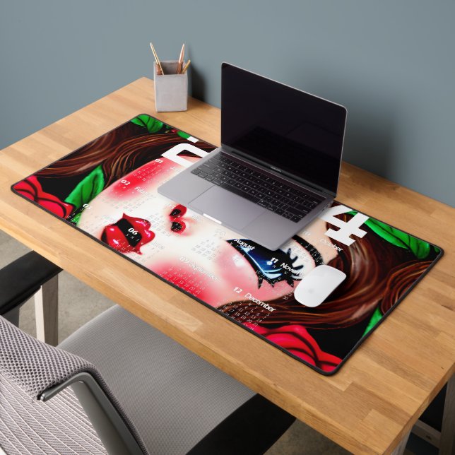 Red Lips and Red Roses Pattern Desk Mat (Office 2)