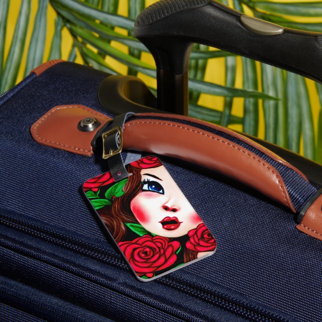 Red Lips and Red Roses Pattern Luggage Tag (Front Insitu 1)