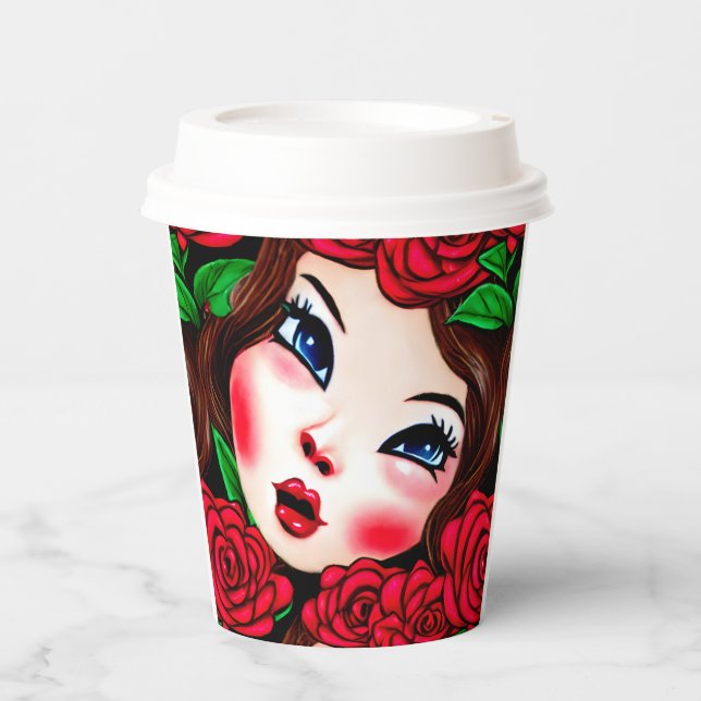 Red Lips and Red Roses Pattern Paper Cups (Front)