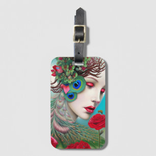 Red Lips and Roses Peacock Abstract Luggage Tag