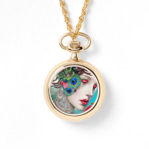 Red Lips and Roses Peacock Abstract Watch