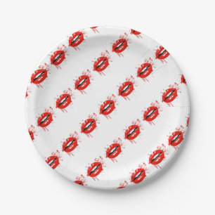 Red lips beauty makeup kiss glamour paper plate