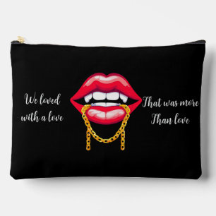 Red Lips Biting a Stylish Golden Chain Accessory Pouch