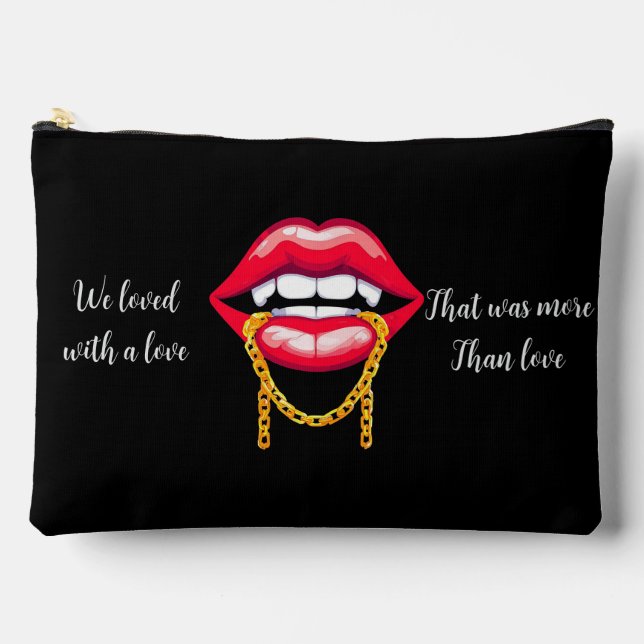 Red Lips Biting a Stylish Golden Chain Accessory Pouch (Front)