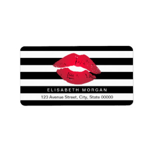 Red Lips Black White Stripes Label