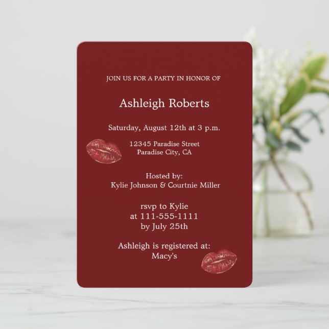Red Lips Bridal Shower Invitation (Standing Front)