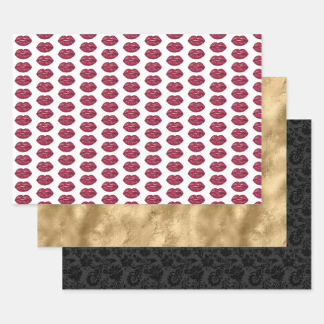 Red Lips Bridal Shower Wrapping Paper Sheet (Set)