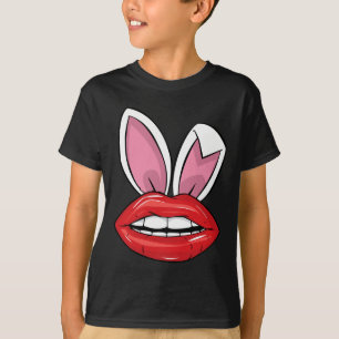 Red Lips Bunny Ears Easter Day Funny Girls T-Shirt