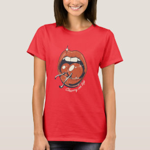 Red Lips Cherry Graphic Retro T-Shirt