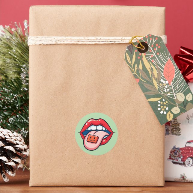 Red lips classic round sticker (Holiday)