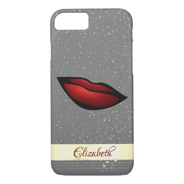Red Lips, Confetti, Gold Stripe - Personalized Case-Mate iPhone Case (Back)