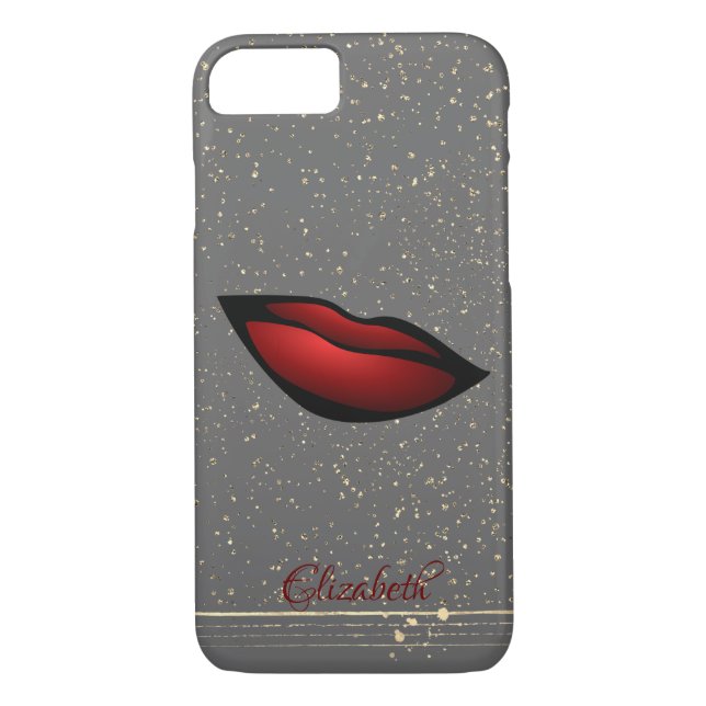 Red Lips, Confetti, Gold Stripes - Personalized Case-Mate iPhone Case (Back)