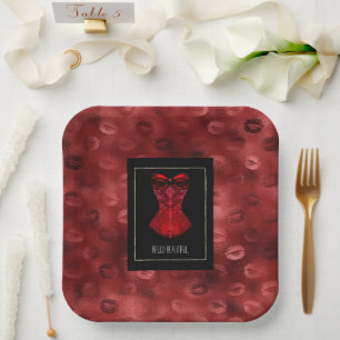 Red Lips Corset Bridal Shower Paper Plate