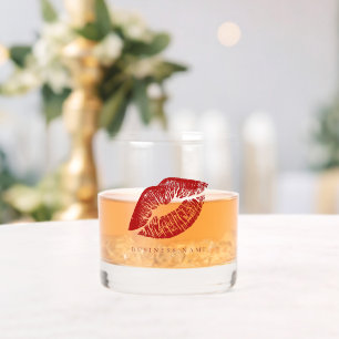 Red Lips Custom Business Name Lady Whiskey Glass