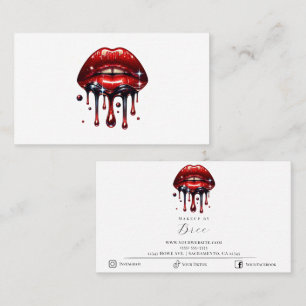 Red Lips Dripping Glitter Glam Makeup Artist Business Card
