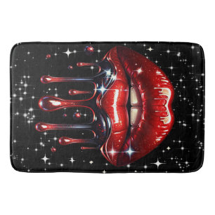 Red Lips Dripping Glitter Glam Sparkle Bath Mat