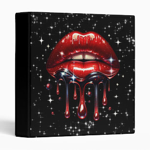 Red Lips Dripping Glitter Glam Sparkle Binder