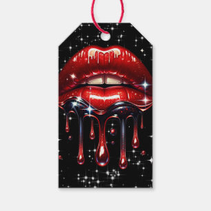 Red Lips Dripping Glitter Glam Sparkle Birthday Gift Tags