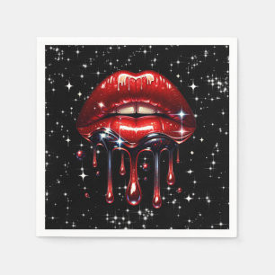 Red Lips Dripping Glitter Glam Sparkle Birthday  Napkin