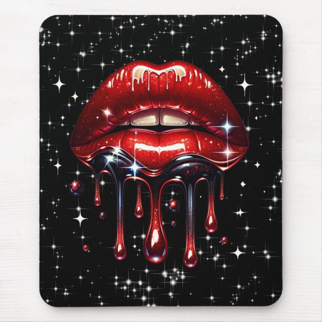 Red Lips Dripping Glitter Glam Sparkle Mouse Pad (Front)