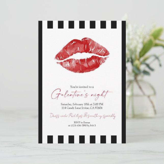 Red Lips Galentine’s Night Out  Invitation (Standing Front)