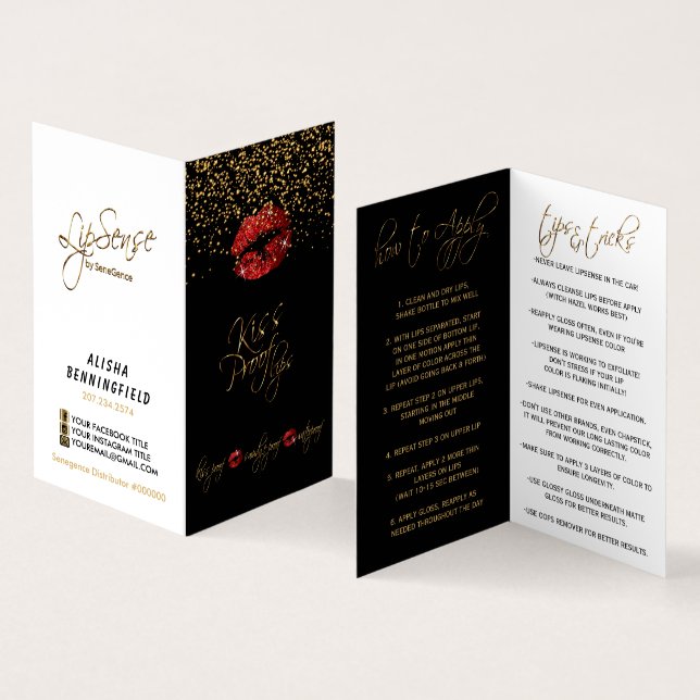 Red Lips & Gold Confetti Instructions Business Card (Inside and Outside)