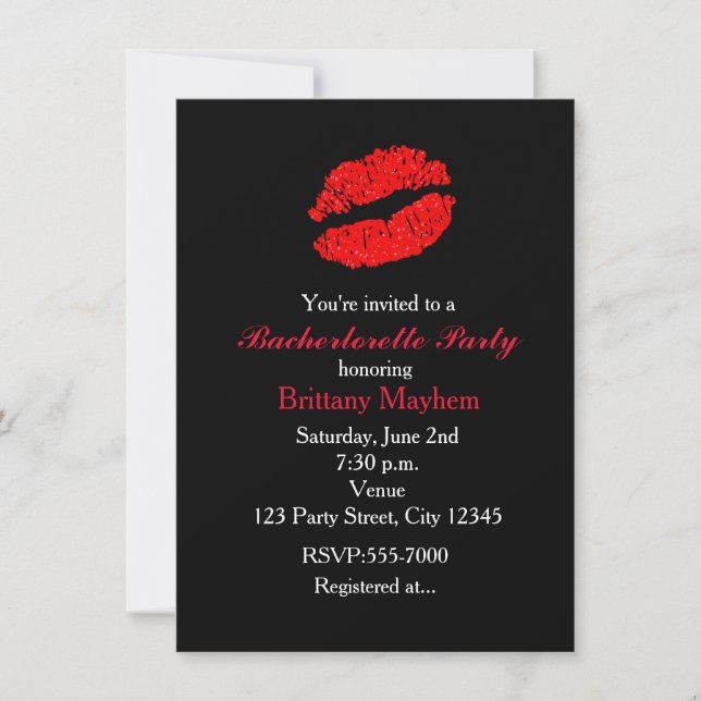 Red Lips KISS Bachelorette Party Invitation (Devant)