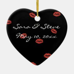 Red Lips Kiss Customizable Wedding Heart Ornament