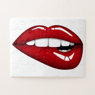 Red lips kiss girly funny unique white adult outd jigsaw puzzle