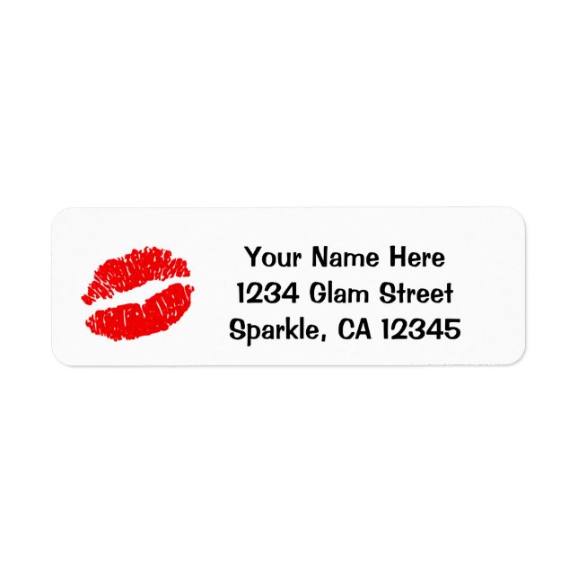 Red Lips Kiss Glam Birthday Party Address Label (Front)