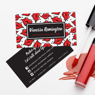 Red Lips Kiss Lipstick & Beauty Distributor Custom Business Card