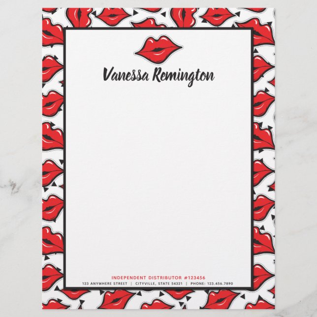 Red Lips Kiss Lipstick & Beauty Distributor Custom Letterhead (Front)
