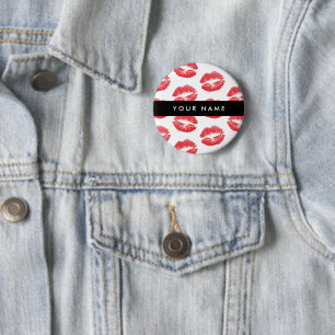 Red Lips, Kiss, Lipstick, Your Name, Personalise 2 Inch Round Button