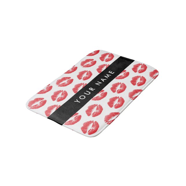 Red Lips, Kiss, Lipstick, Your Name, Personalise Bath Mat (Angled)