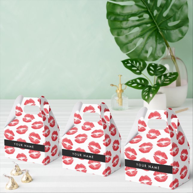 Red Lips, Kiss, Lipstick, Your Name, Personalise Favor Box (Multiple)