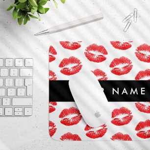 Red Lips, Kiss, Lipstick, Your Name, Personalise Mouse Pad