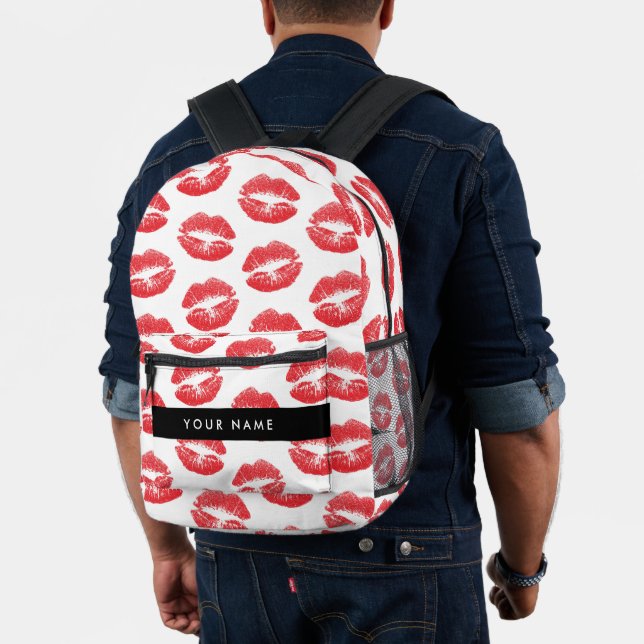 Red Lips, Kiss, Lipstick, Your Name, Personalise Printed Backpack (Insitu (Model))