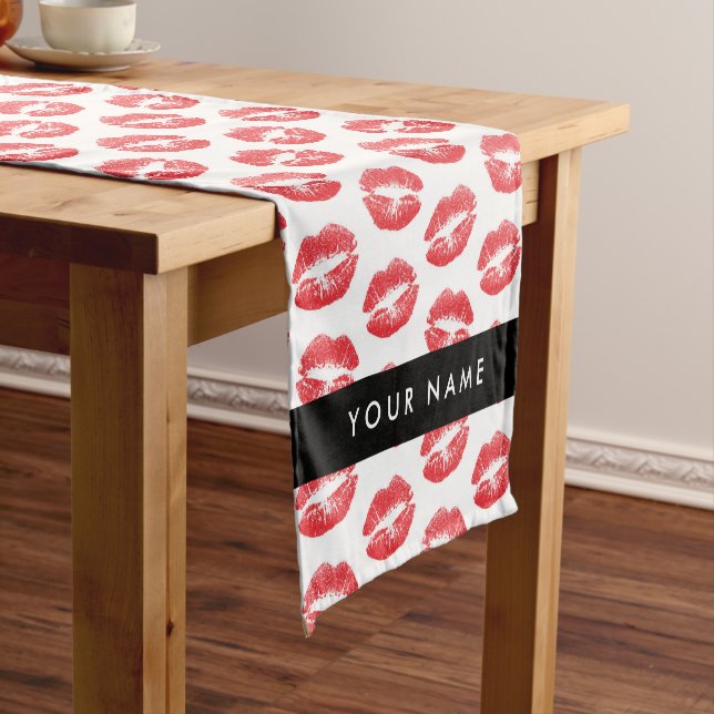 Red Lips, Kiss, Lipstick, Your Name, Personalise Short Table Runner (In Situ)