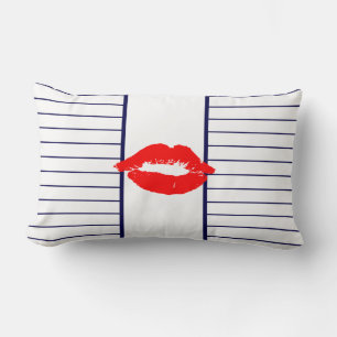 Red Lips Kiss Love Blue Stripes Cushion